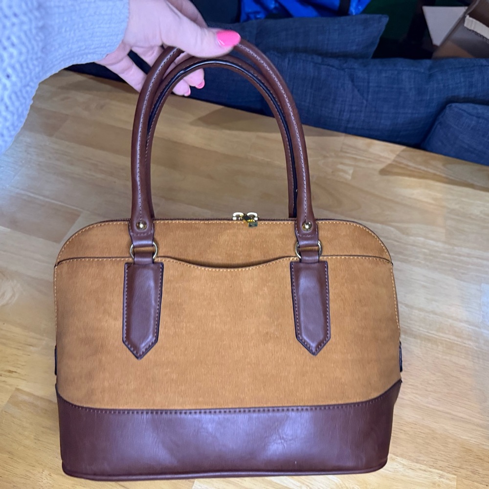 Brown Leather/Velvet Handbag